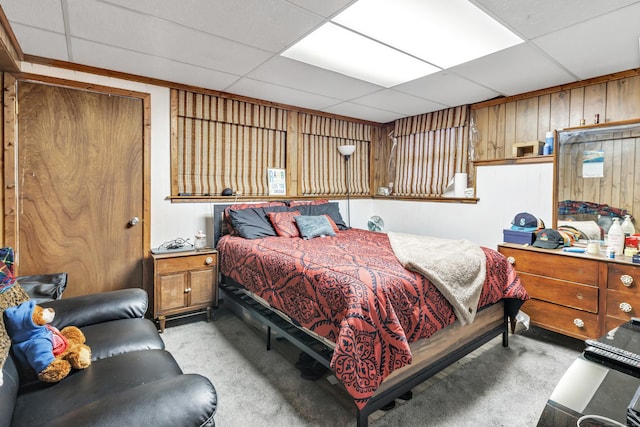 575 W Todd St, Hamden, CT 06518 - carpeted bedroom with a drop ceiling and wood walls
