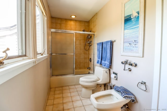 230 New Canaan Ave Apt 2, Norwalk, CT 06850 - bathroom with toilet, bath / shower combo with glass door, tile patterned flooring, and a bidet