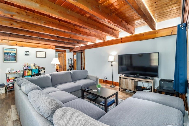 206 Litchfield Tpke, Washington, CT 06777 - living room featuring wood finished floors, wooden ceiling with exposed beams, and baseboards