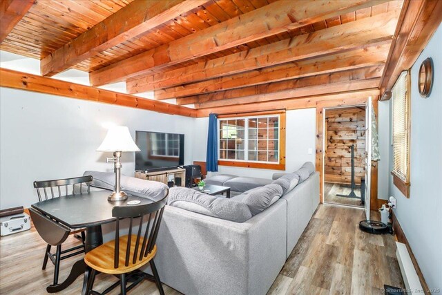 206 Litchfield Tpke, Washington, CT 06777 - living area featuring wood finished floors and wooden ceiling with exposed beams
