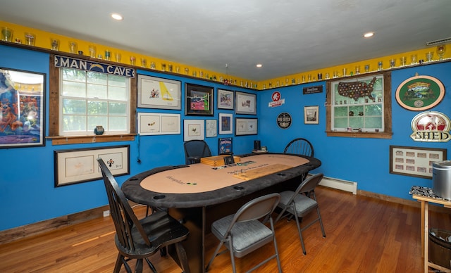 791 Ives Row, Cheshire, CT 06410 - dining space with a baseboard radiator, wood finished floors, baseboards, and recessed lighting