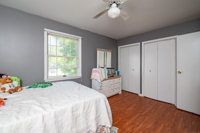 791 Ives Row, Cheshire, CT 06410 - bedroom with multiple closets, wood finished floors, and ceiling fan