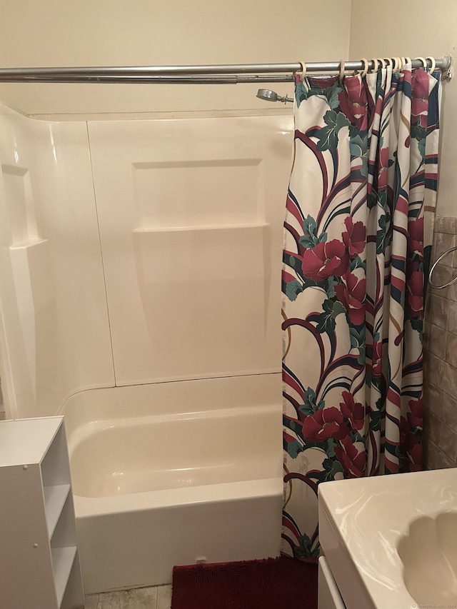48 Anderson St, Naugatuck, CT 06770 - full bath with shower / bath combo with shower curtain, vanity, and tile patterned floors