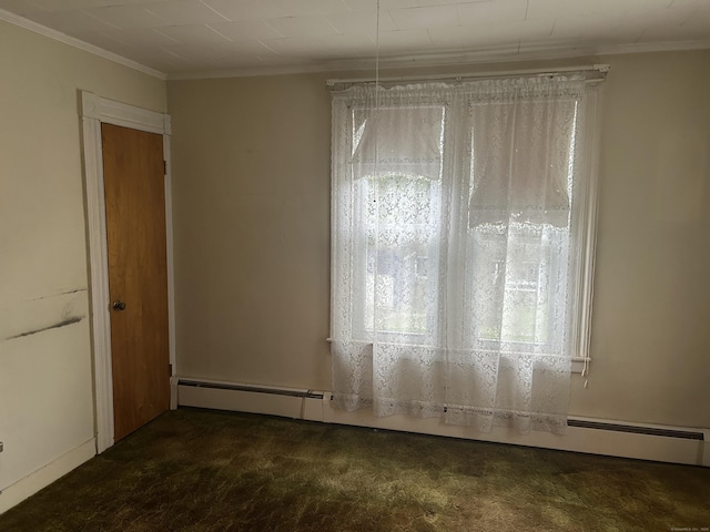 48 Anderson St, Naugatuck, CT 06770 - carpeted empty room featuring crown molding and a baseboard radiator