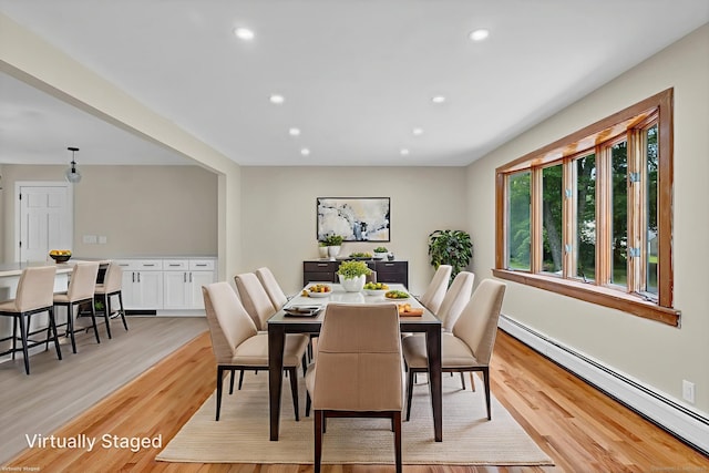 890 Copper Hill Rd, Suffield, CT 06093 - dining area with a baseboard radiator, recessed lighting, and light wood-style flooring