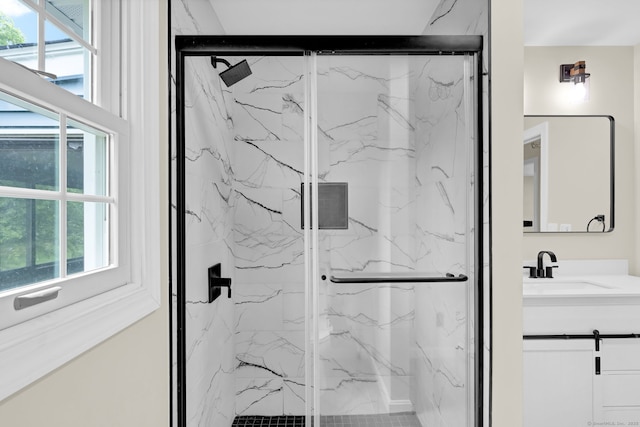 890 Copper Hill Rd, Suffield, CT 06093 - bathroom featuring vanity and a marble finish shower