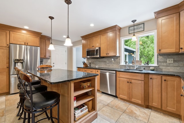 43 Debi Cir, Colchester, CT 06415 - kitchen with stainless steel appliances, a sink, decorative backsplash, open shelves, and recessed lighting
