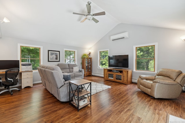 43 Debi Cir, Colchester, CT 06415 - living area with a wall unit AC, ceiling fan, baseboard heating, a desk, and a baseboard radiator