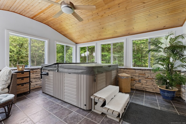 43 Debi Cir, Colchester, CT 06415 - sunroom featuring a jacuzzi, vaulted ceiling, and wood ceiling