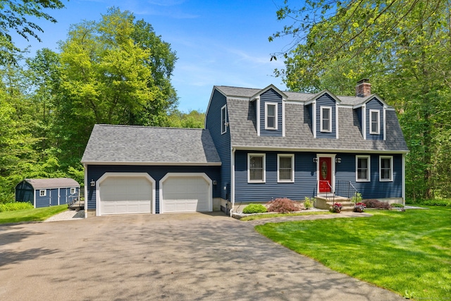 43 Debi Cir, Colchester, CT 06415 - colonial inspired home with an attached garage, driveway, roof with shingles, a chimney, and a front yard