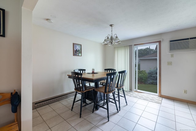 39 Mechanic St, Bristol, CT 06010 - dining area with baseboard heating, a wall mounted AC, a chandelier, arched walkways, and light tile patterned floors