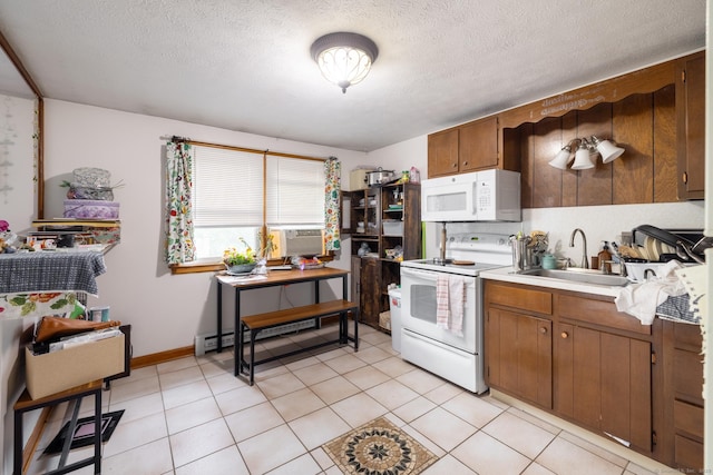 39 Mechanic St, Bristol, CT 06010 - kitchen with white appliances, light countertops, cooling unit, a textured ceiling, and baseboard heating