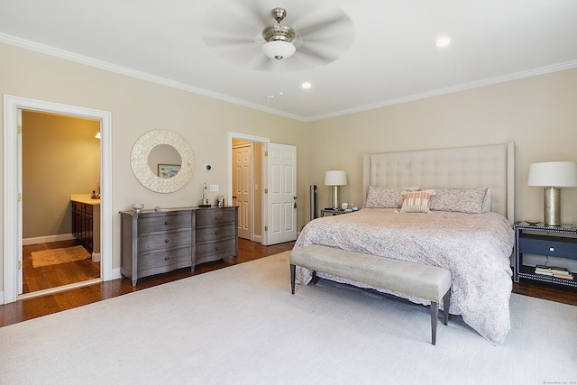 11 Delno Dr, Danbury, CT 06811 - bedroom featuring wood finished floors, crown molding, baseboards, recessed lighting, and a ceiling fan