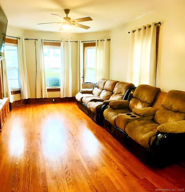 92 Curtiss St, Naugatuck, CT 06770 - living area featuring ceiling fan and light wood finished floors