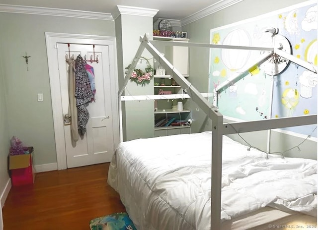 92 Curtiss St, Naugatuck, CT 06770 - bedroom with wood finished floors, ornamental molding, baseboards, and a closet