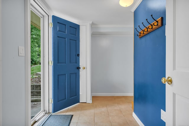 19 W Hills Rd, Essex, CT 06442 - foyer entrance with ornamental molding and light tile patterned floors