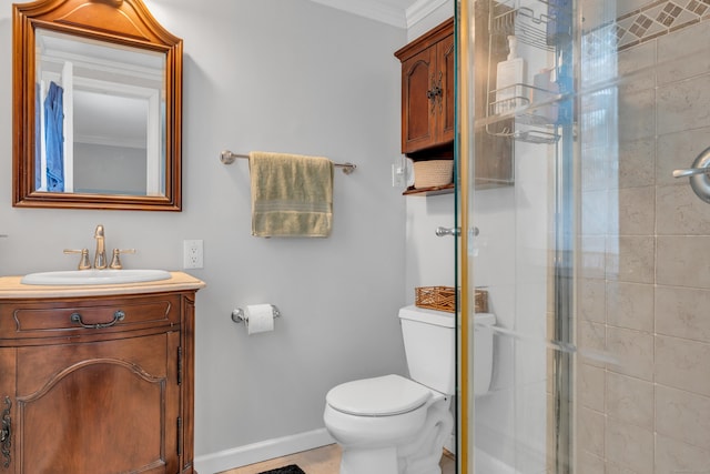 19 W Hills Rd, Essex, CT 06442 - bathroom with a tile shower, vanity, and ornamental molding