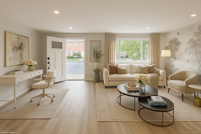 17 Avon Ln, Stamford, CT 06907 - living room featuring light wood-type flooring, recessed lighting, and an office area