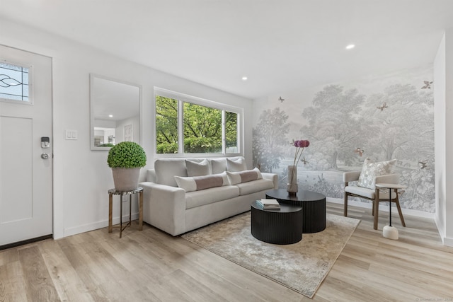 17 Avon Ln, Stamford, CT 06907 - living room featuring wood finished floors, baseboards, wallpapered walls, and recessed lighting