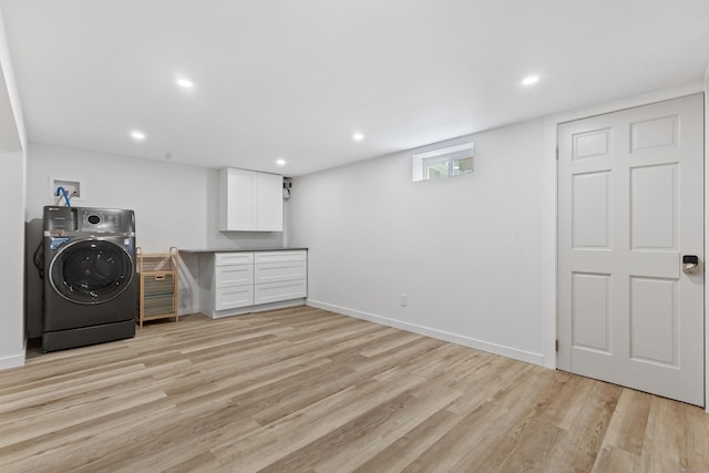 17 Avon Ln, Stamford, CT 06907 - laundry room with washer / dryer, light wood finished floors, baseboards, and recessed lighting
