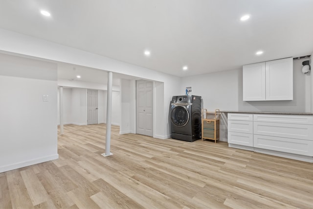 17 Avon Ln, Stamford, CT 06907 - laundry room featuring separate washer and dryer, light wood-type flooring, recessed lighting, and baseboards