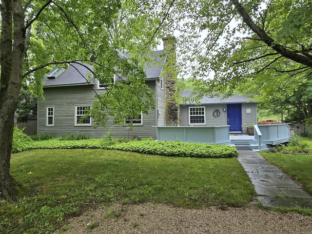 44 Wilbur Rd, Washington, CT 06777 - view of front of property with a chimney, a front lawn, and a shingled roof