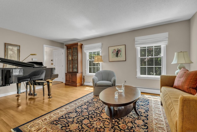 35 Whitethorn Dr, Guilford, CT 06437 - living room featuring light wood-style floors, a baseboard radiator, and a textured ceiling