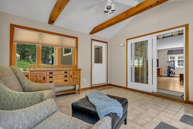 35 Whitethorn Dr, Guilford, CT 06437 - living area featuring tile patterned flooring, baseboards, and a ceiling fan