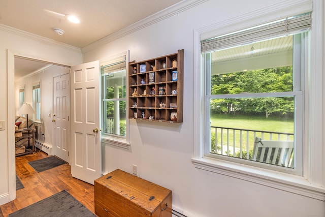 47 Davis Rd, Mansfield, CT 06268 - entryway featuring ornamental molding, wood finished floors, and baseboard heating
