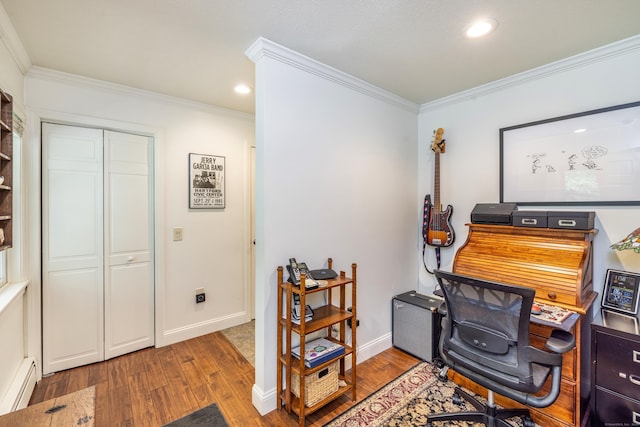 47 Davis Rd, Mansfield, CT 06268 - office space featuring wood finished floors, baseboard heating, ornamental molding, and recessed lighting
