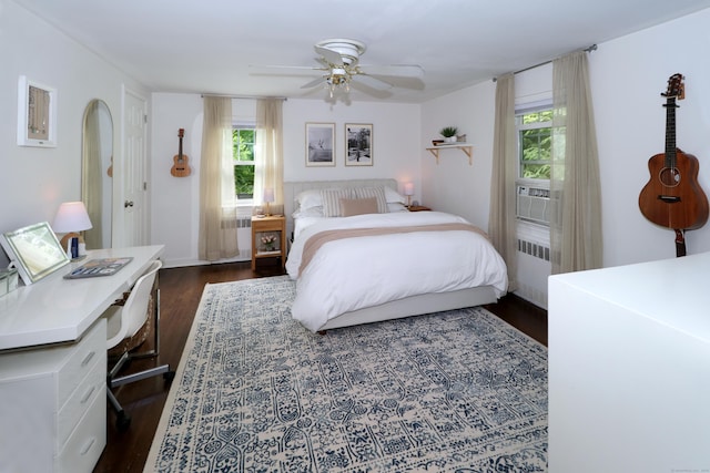 29 Bayberry Rd, Fairfield, CT 06825 - bedroom with radiator heating unit, dark wood-style floors, and a ceiling fan