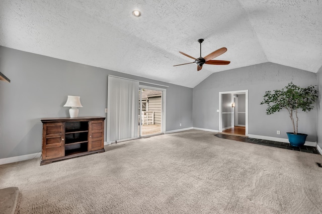 824 Torringford W St, Torrington, CT 06790 - unfurnished living room with a ceiling fan, carpet flooring, a textured ceiling, and lofted ceiling
