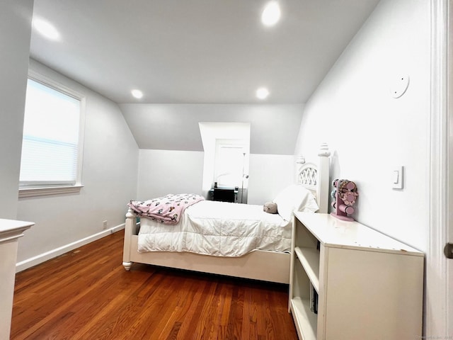17 Rock Spring Rd, Stamford, CT 06906 - bedroom featuring dark wood-style flooring, vaulted ceiling, and recessed lighting
