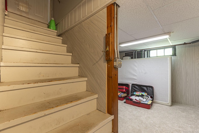 12 John St, Killingly, CT 06239 - staircase featuring carpet flooring and a drop ceiling