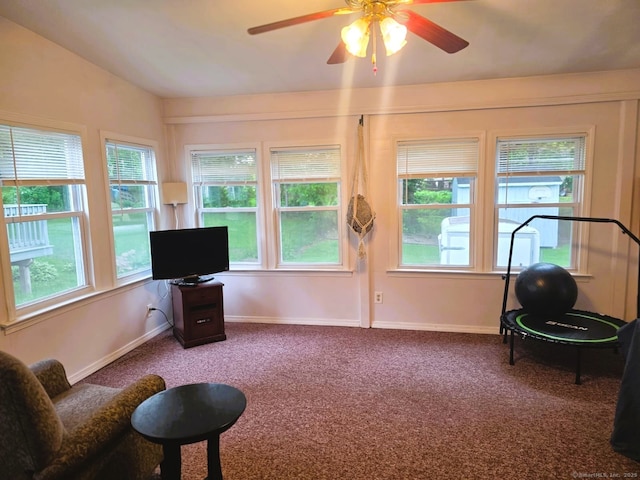 149 Branford St, Manchester, CT 06040 - living area with carpet, ceiling fan, and baseboards