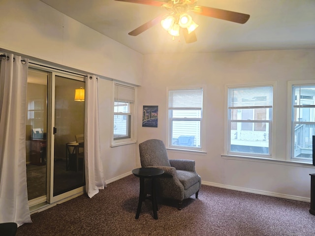 149 Branford St, Manchester, CT 06040 - sitting room featuring dark colored carpet, a ceiling fan, and baseboards