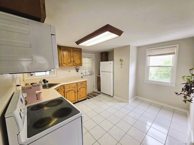 149 Branford St, Manchester, CT 06040 - kitchen featuring white appliances, a sink, brown cabinets, and baseboards