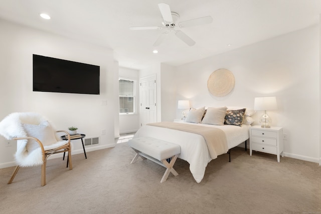 75 Brittania Rd Unit 75, Danbury, CT 06811 - bedroom with baseboards, light carpet, recessed lighting, and a ceiling fan