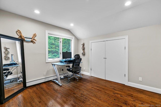 2 Round Hill Rd, Shelton, CT 06484 - office with vaulted ceiling, wood finished floors, recessed lighting, and baseboard heating