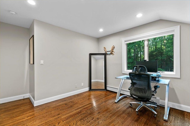 2 Round Hill Rd, Shelton, CT 06484 - office featuring wood finished floors, a baseboard radiator, and recessed lighting
