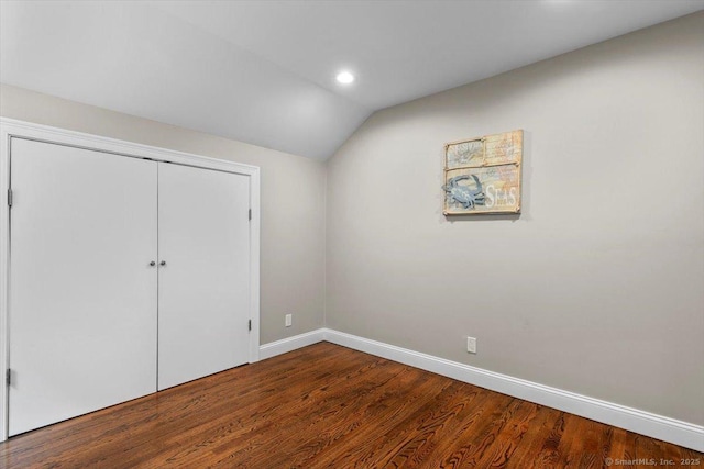 2 Round Hill Rd, Shelton, CT 06484 - unfurnished bedroom with wood finished floors, lofted ceiling, recessed lighting, and a closet