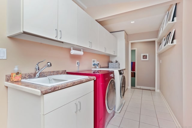 8 Hedgerow Cmn, Weston, CT 06883 - washroom with washer and clothes dryer, cabinet space, light tile patterned floors, and baseboards