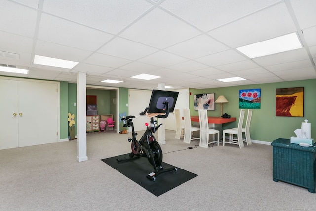8 Hedgerow Cmn, Weston, CT 06883 - workout area with carpet floors, a drop ceiling, and baseboards