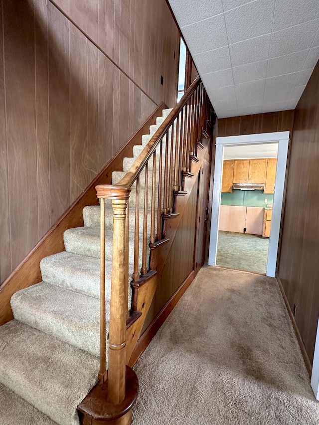 189 N Main St, Griswold, CT 06351 - stairway featuring wooden walls and carpet
