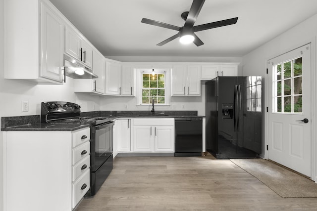 59 Colony St, Bristol, CT 06010 - kitchen featuring black appliances, under cabinet range hood, healthy amount of natural light, and ceiling fan