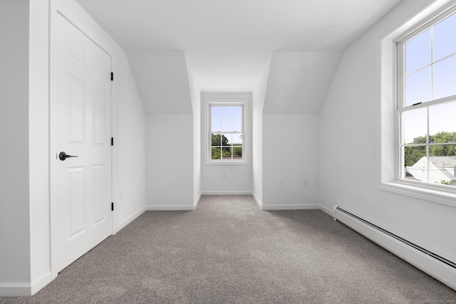 59 Colony St, Bristol, CT 06010 - additional living space featuring a baseboard radiator, vaulted ceiling, and carpet