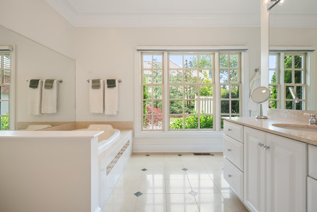 184 Stillson Rd Unit 184, Fairfield, CT 06825 - full bathroom featuring vanity, crown molding, tile patterned floors, a garden tub, and plenty of natural light