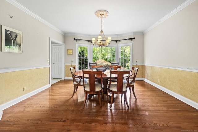 20 Pheasant Ln, Easton, CT 06612 - dining space featuring a chandelier, ornamental molding, wood finished floors, and baseboards