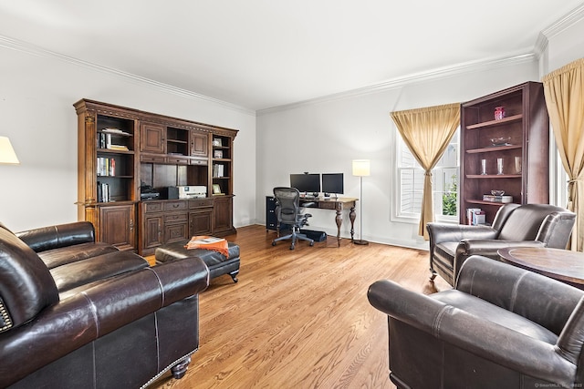20 Pheasant Ln, Easton, CT 06612 - home office featuring ornamental molding, light wood-style flooring, and baseboards