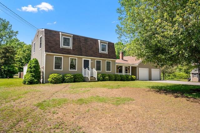 23 Lewis Rd, Preston, CT 06365 - dutch colonial featuring driveway, a gambrel roof, an attached garage, a front yard, and roof with shingles